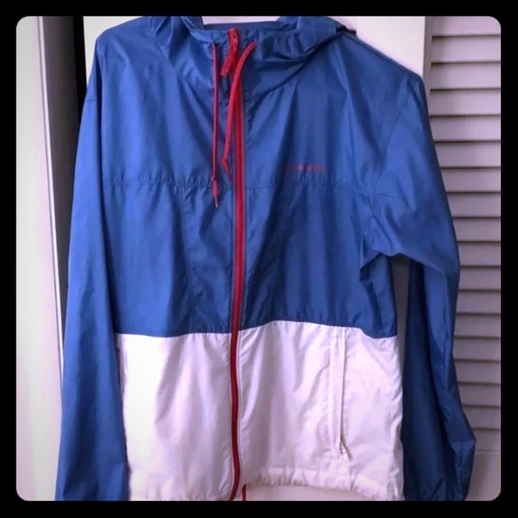 blue columbia windbreaker